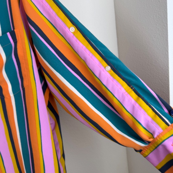 DUBGEE BY WHOOPI Multicolor Vertical Striped Casual Button Up Top / Size Plus 3X - Picture 8 of 15